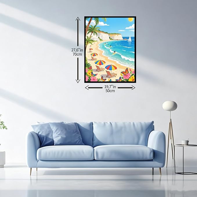 Beach 1000 Piece Jigsaw Puzzle for Adults, Coast Surfing Scenery Puzzle, 27.55 x 19.68 inches Ocean Sailboat Jigsaw for Family Game Night Home Decor