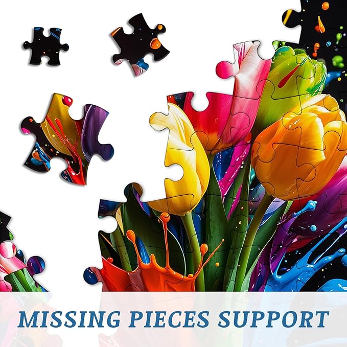 Gradient Tulips 1000 Piece Puzzle for Adults, PICKFORU Coloful Flowers Art Jigsaw Puzzles, Hard Challenging Spring Plant Theme as Wall Decor