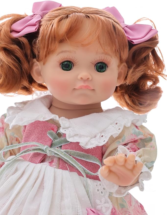 Baby Doll, 12 Inch Realistic Reborn Toddler Real Life Baby Dolls with Red Hair in Two Ponytails, Vintage Floral Dress, Premium Collectible Doll Gifts for 3+ Year Old Girls (Small)