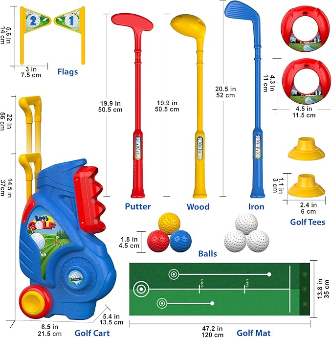 Liberry Toddler Golf Set for 2 3 4 Years Old Boys Girls, Upgraded Kids Golf Clubs Set with Cart, Putting Mat, Outdoor Indoor Sports Toy Birthday Gift, Blue