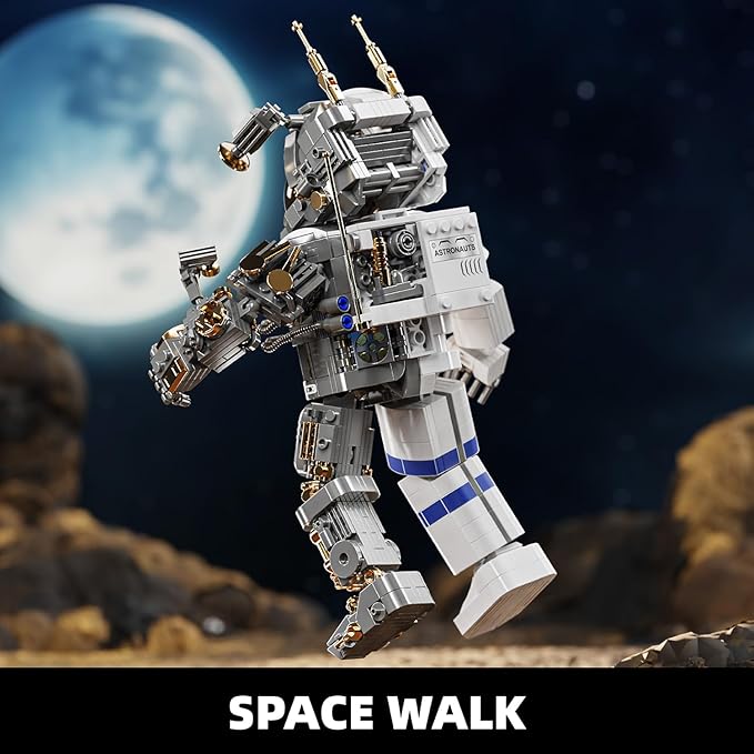 Space Astronaut Building Block Set,860Pcs Spaceman Building Toys with Display Stand, Cool Translucent Design Collection for Home Office Decor, Christmas Birthday Gift for Adults& Boys Age 8-12