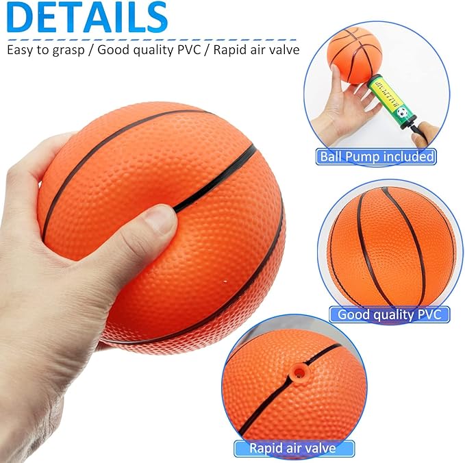 15Pcs 6" Mini Basketball Balls Bulk Small Basketball Set with Pump, PVC Small Basketballs for Over The Door Hoop Games Party Favors Indoor Outdoor Play Adults Kids Pool Beach