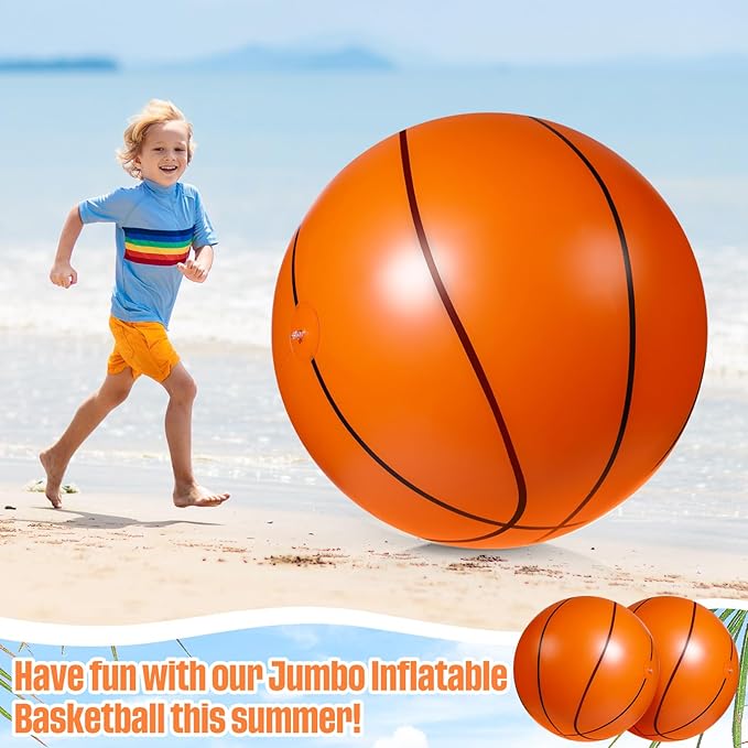 Tanlade 4 Pcs 42 Inch Giant Basketball Glitter Inflatable Beach Ball Large Jumbo Beach Pool Ball for Outdoor Activity Summer Birthday Water Game Toys Sports Themed Party Favors Decoration(Basketball)