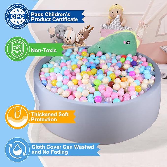 48 Inch Foam Ball Pit for Children Toddlers,Baby Soft Round Ball Pool, Ideal Gift for Babies Infants Indoor and Outdoor Game -(Balls NOT Included) Light Grey