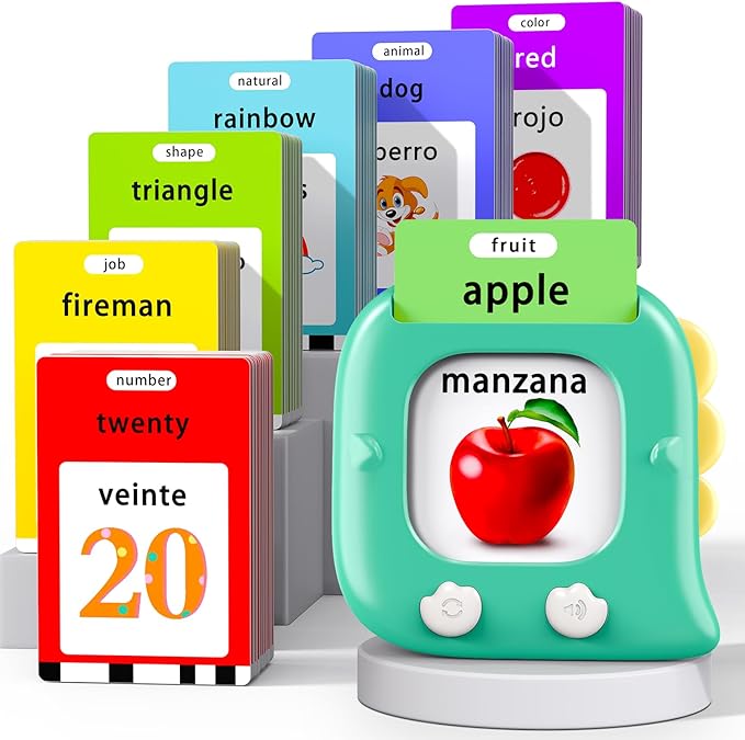 Kidzdo 520 Spanish English Talking Flashcards for Toddlers 2 3 4 5 6 Years Old, Birthday Present Easter Gift for Boys and Girls, Pocket Speech Therapy Toys Helps Language Speaking, Green