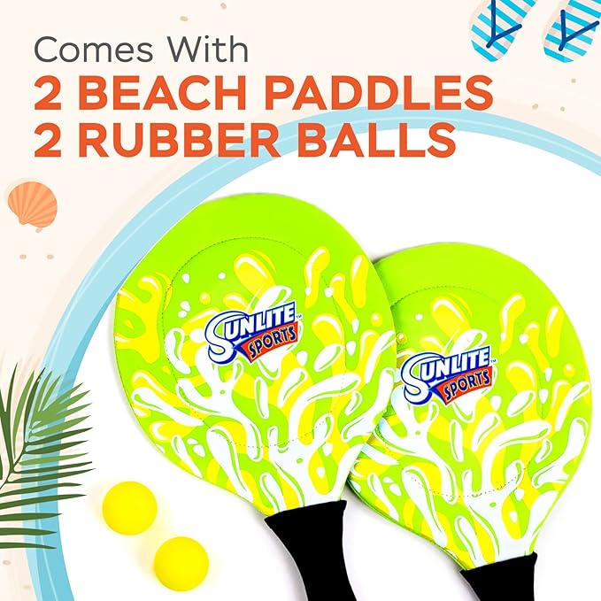 Sunlite Sports Beach Paddle Game Set, 2 Paddles and 2 Balls, Perfect for Backyard Fun or Outdoor or Beach or Lawn, Green