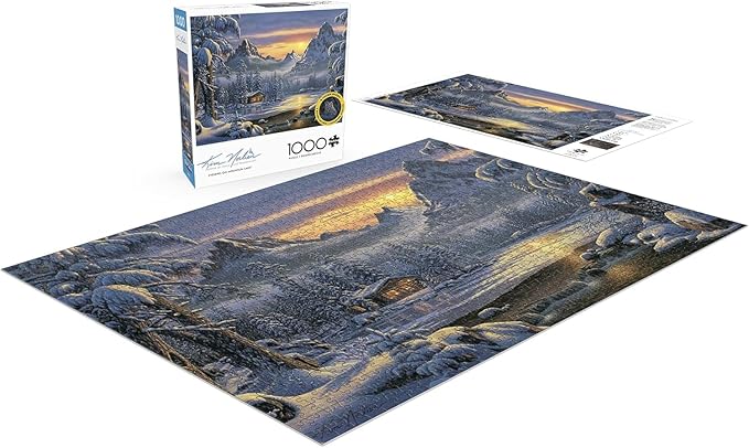 Buffalo Games – Kim Norlien - Evening On Mountain Lake - 1000 Piece Christmas Jigsaw Puzzle - Festive, Holiday Puzzles for Adults – Precision-Cut Pieces, Winter Artwork, Relaxing Fun
