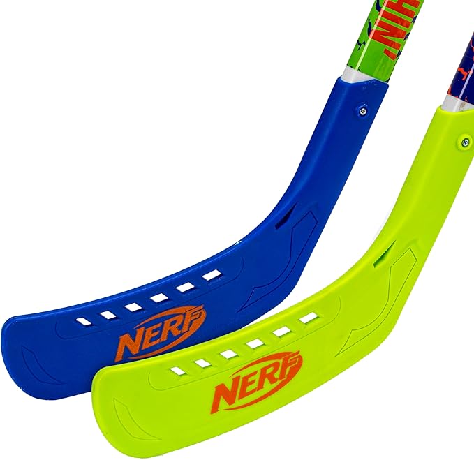 Franklin Sports NERF Proshot Kids Hockey Sticks + Ball Set - 2 Player Youth Indoor + Outdoor Set - 2 in 1 Knee + Floor Hockey - (2) NERF Proshot Youth Sticks + (1) Foam Ball Included
