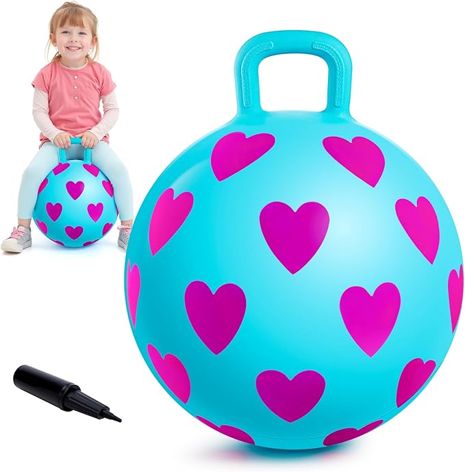 EVERICH TOY Hopper Ball,15In Sit On Bouncy Ball with Handle, Pink Heart Girls Toys - Fun Indoor Active Play, Inflatable Balance Toys for Girls Boys Birthday Gifts 3 4 5 6 Years Old