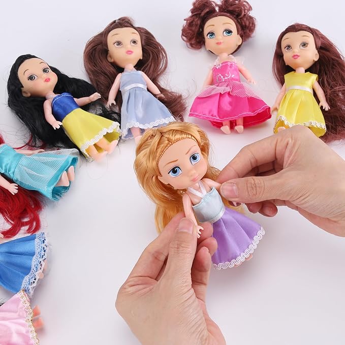 Liberty Imports 12 Pack Little Royal Princess Dolls - Mini Pocket Size Toddler Toys Fantasy Pretend Play Set with Dress, Accessories for Kids, Girls Dollhouse, Party Favors (5-inches)