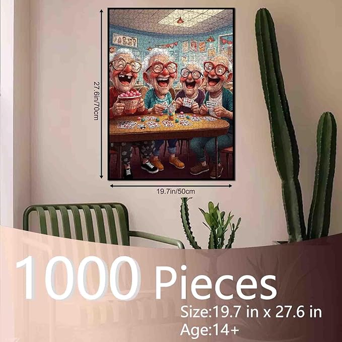 Laughing Old Man Jigsaw Puzzles for Adult 1000 Pieces Good Friends Playing Cards Puzzles Wall Decor Happy Grandpa’s Funny Puzzles,Jigsaw Puzzle About Friendship 20''x27”inch Family Game Challengings