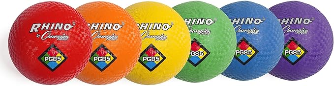 Champion Sports Rhino Playground Ball Set, 8.5"D -Two-Ply, Nylon Wound - Set of 6 Colors