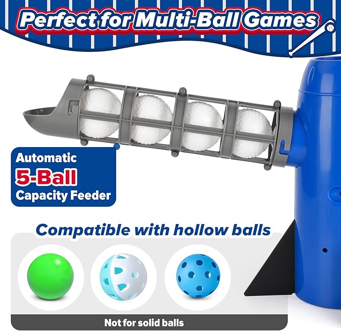 Auto Kids Baseball Pitching Machine, Automatic Baseball Launchers for Kids 6-8, Batting Practice Equipment with 5 Plastic Balls & Bat, Pop Up Tball Trainer, Blue