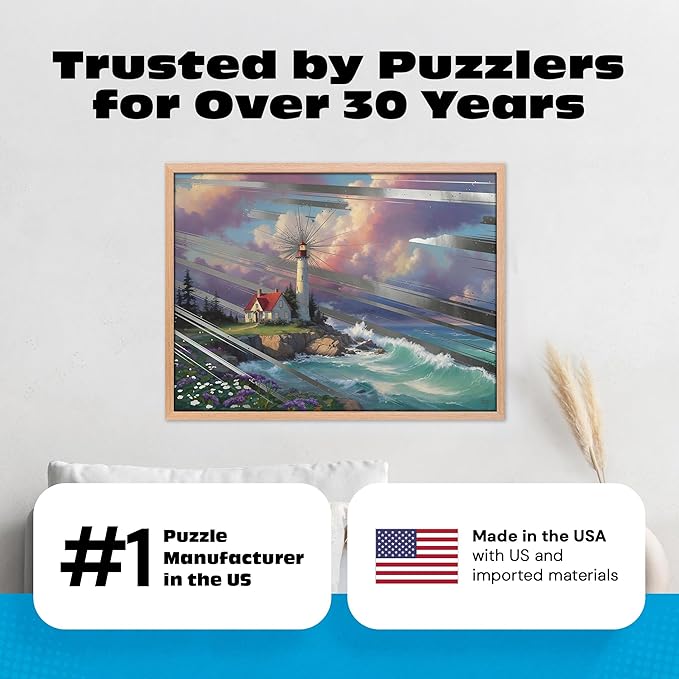 Buffalo Games – Thomas Kinkade Windswept Cove 1000-Piece Jigsaw Puzzle for Adults, Silver Select Coastal Scene with Foil Accents