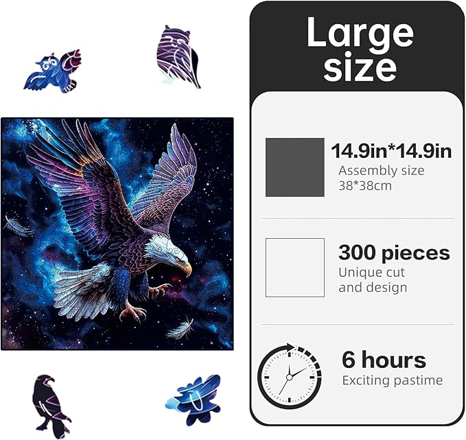 Wooden Puzzle for Adults,Magical Eagle Jigsaw Puzzles(14.9 * 14.9 inch-300 Piece),Beautiful Wooden Puzzle with Box Birthday Gifts for Adults Family Game