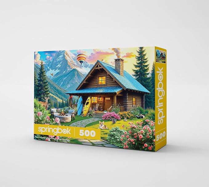 Springbok Mountain Cabin Retreat 500 Piece Jigsaw Puzzle for Adults – Poster Now Included - Scenic Nature – Unique Cut Pieces – Made in USA