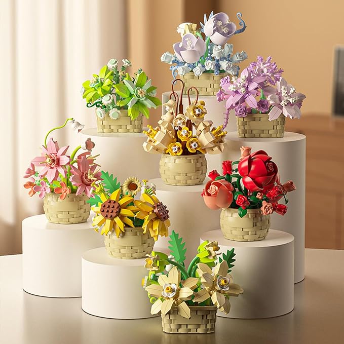 Mini Flowers Building Block Set,Flower Blocks Toys,Plants and Succulent Toys,Building Block Flowerpot，Botanical Collection Birthday Gift for Girls Boys Adults Kids Ages 6+ (Narcissus 166Pcs)