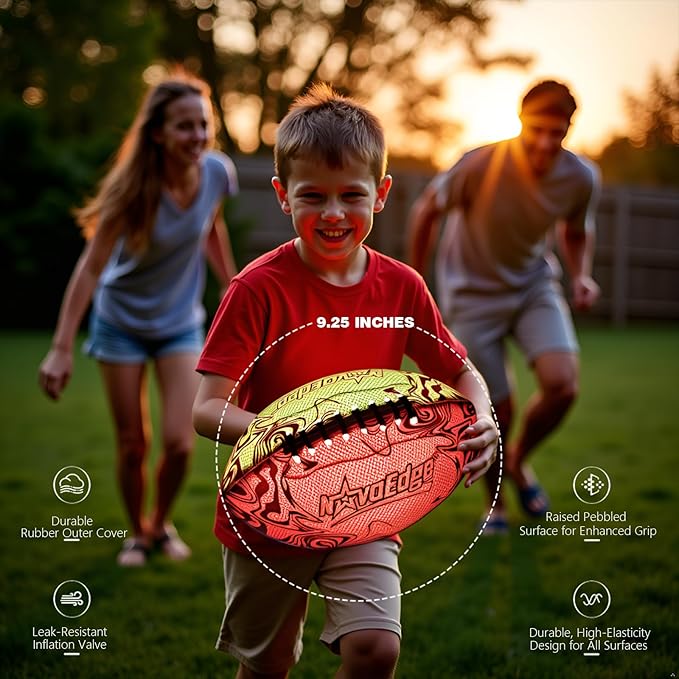 USB-C Rechargeable Football with LED Lights - Glow in the Dark Football, 9.25-inch Dual-Color Light-Up Ball, Night Play Sports Gift for Boys & Girls Outdoor Games