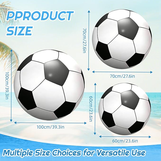 3-Pack Giant Inflatable Soccer Balls (24", 28", 40")，Giant Inflatable Football Large Sport Balls Huge Beach Balloons Oversized Soccer Party Favors Outdoor Activity Pool Decoration