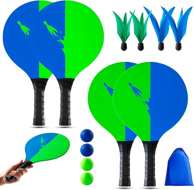 U&C Planet Beach Paddle Ball Set, Badminton Rackets, Family Game for Kids and Adults, Indoor Outdoor Game Backyard Park Camping Yard for Boys, Girls All Ages