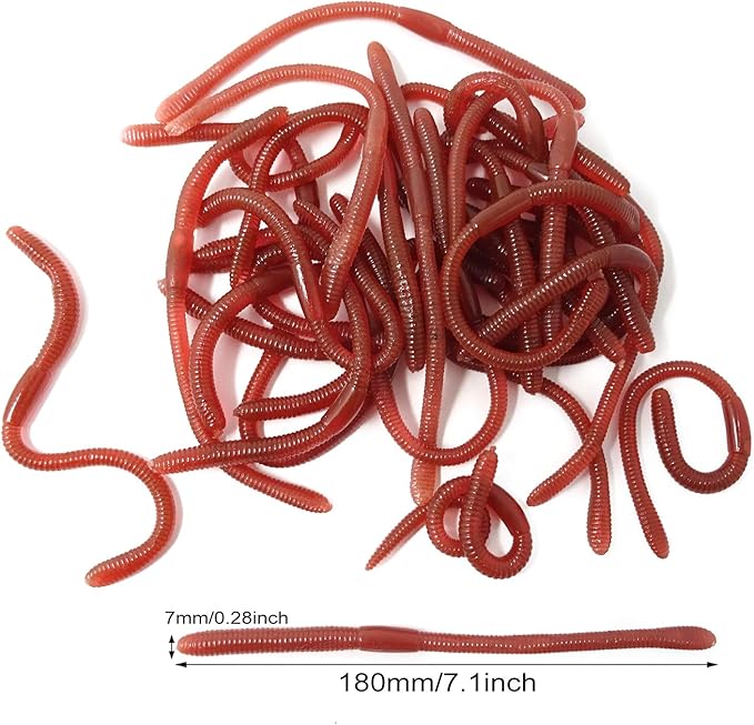 Honbay 30PCS Plastic Soft Fake Earthworm Faux Lifelike Stretchy Rubber Earthworms Trick Toy for Halloween April Fool's Day Party