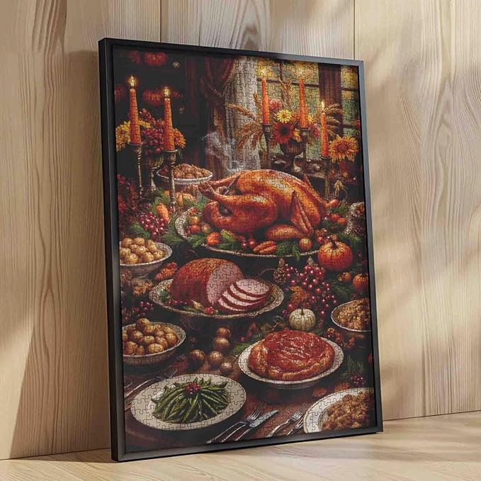 Turkey Dinner Jigsaw Puzzle for Adults Thanksgiving Autumn Puzzles 1000 Pieces Home Decor Gifts Intellectual Decompressing Fun Family Game 19.7 x 27.6 Inch