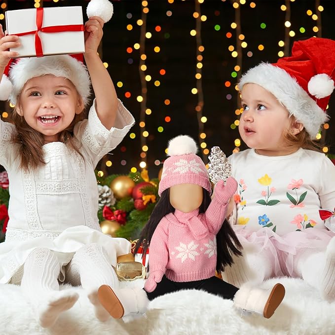 Bencailor 6 Pcs 18 Inch Christmas Doll Clothes and Accessories Winter Outfits Set Sweaters Trousers Hats Shoes Gloves for 18 Inch Doll Gifts(Pink White)
