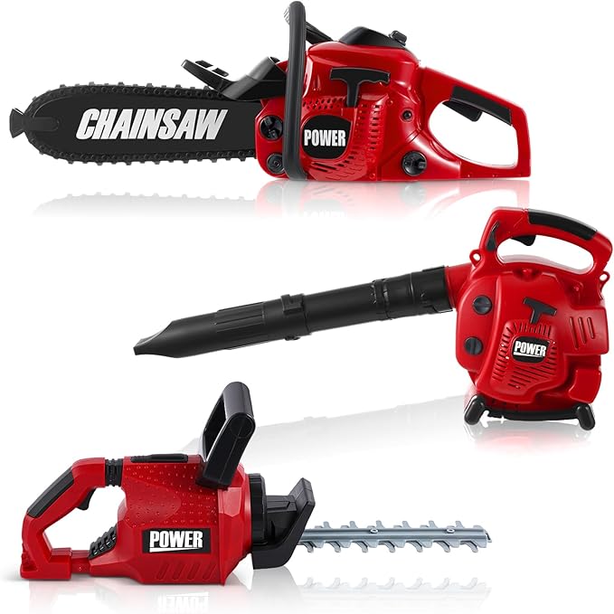 3 Pcs Toy Gardening Tool Set for Kids Toy Leaf Blower Hedge Trimmer Chainsaw Pretend Set with Lights and Sounds Christmas Birthday Gifts for Boys Girls