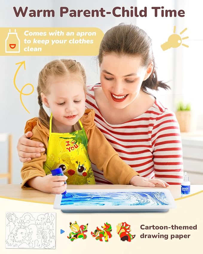 JUPITEARTH 52Pcs Water Marbling Paint Kit, Arts and Crafts for Girls & Boys, Art Supplies for Kids Ages 3-5 4-8 8-12, Marbling Paint for DIY Crafts, Christmas and Birthday Gifts
