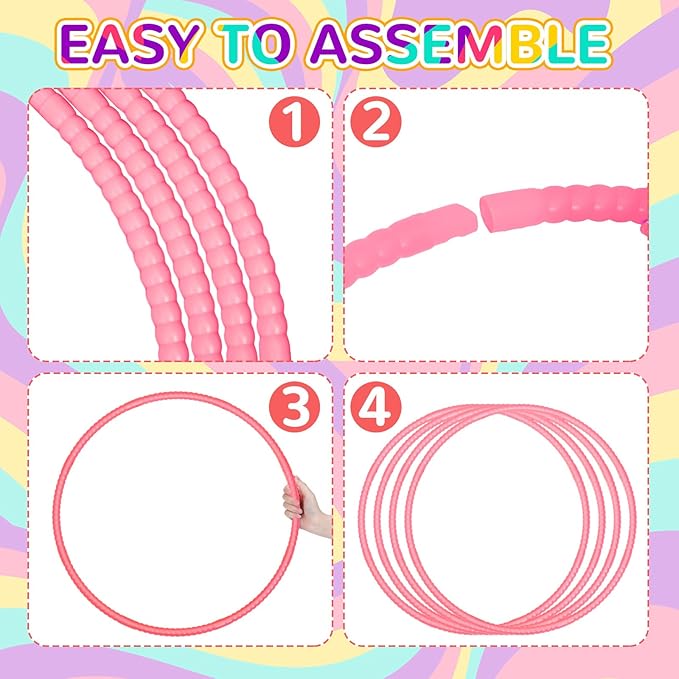 2 Pcs Toy Hoop Exercise Hoop Detachable Adjustable Plastic Toy Ring Playground Equipment for School Colored Circles Exercise Ring for Teens Dog Agility Equipment(Pink,26 Inch)