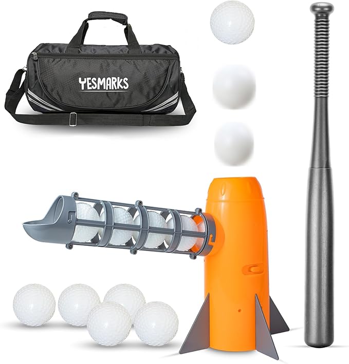 Kids Auto Baseball Pitching Machine Outdoor Toy Set - Training Equipment & Batting Practice Toys for Youth, Includes 10 Baseballs, Baseball Bat and Sports Bag