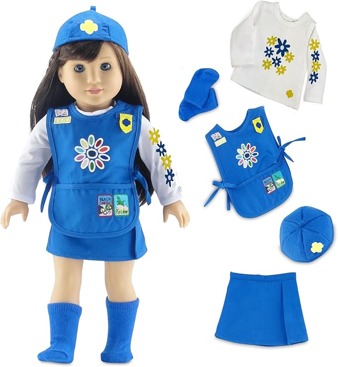 Emily Rose 18 Inch Doll Clothes - 5PC Daisy Girl Scout Uniform Including Embroidered Patches | Officially Licensed | Compatible with American Girl Dolls | USA Business