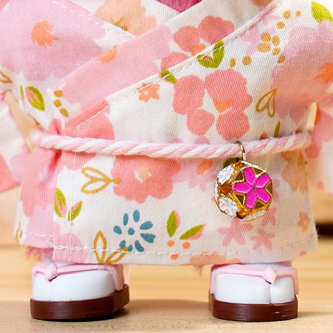17cm Doll Clothes,Outfit Accessories Kimono Set for 6.7inch Dolls Girl, Kawaii Chic Style Flower Hairbow+Pink Clothing+Cute MasK+Shoes(NO Doll)