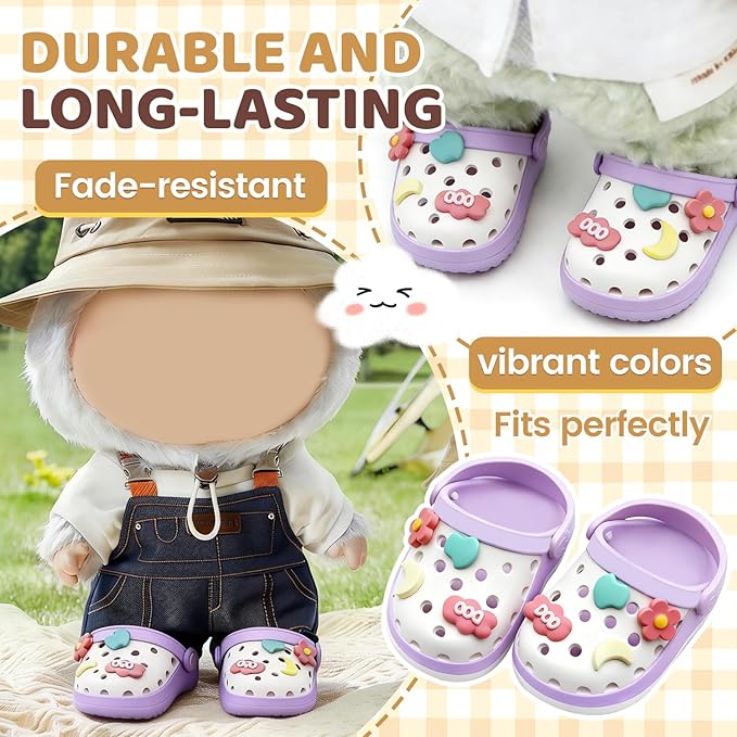 Doll Shoes,6.7in(17cm) Plastic Doll Dress up Shoes,Doll Decoration Accessories for Mini Clog Shoes with Cute Decoratives,Dual-Tone Oil Painting Design with Removable Ornament (Purple)