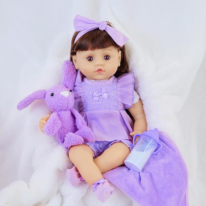 11 Pcs Baby Doll Clothes with Purple Floral Design Baby Doll Bassinet & Accessories for 16-18 Inch Baby Doll, Baby Doll Clothes Outfit Accessories Fit Reborn Baby Doll