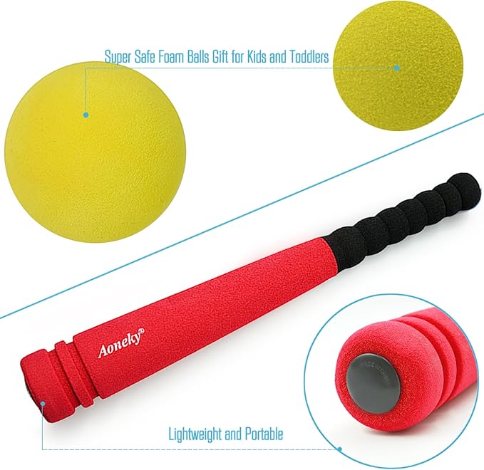 Aoneky Mini Foam Baseball Bat and Ball for Toddler, 16.5 inch