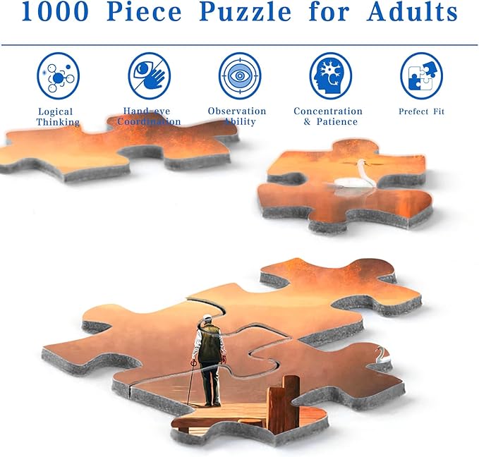 1000 Pieces Puzzle for Adults, Rocorose Lakeside Evening Sunset Scenery Cabin Jigsaw Puzzle, Nature Landscape Challenging Family Puzzle Gift Perfect for Game Nights