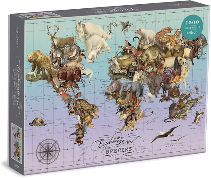 Galison Wendy Gold Endangered Species Puzzle, 1,500 Pieces, 32” x 23.75” – Difficult Jigsaw Puzzle Featuring Stunning Animal Artwork – Thick, Sturdy Pieces, Challenging Family Activity