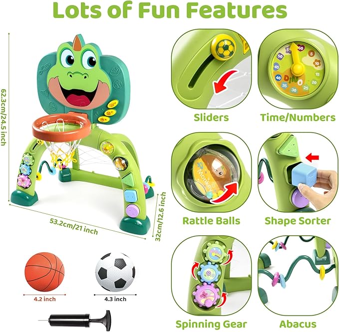 Marstone Baby Boy Toys for 1 2 3 Year Old Gifts: Toddler Basketball Hoop and Soccer Goal Activity Center Toys with Sound and Music for Kids, Girls 1-3, Interactive 1st First Birthday Present