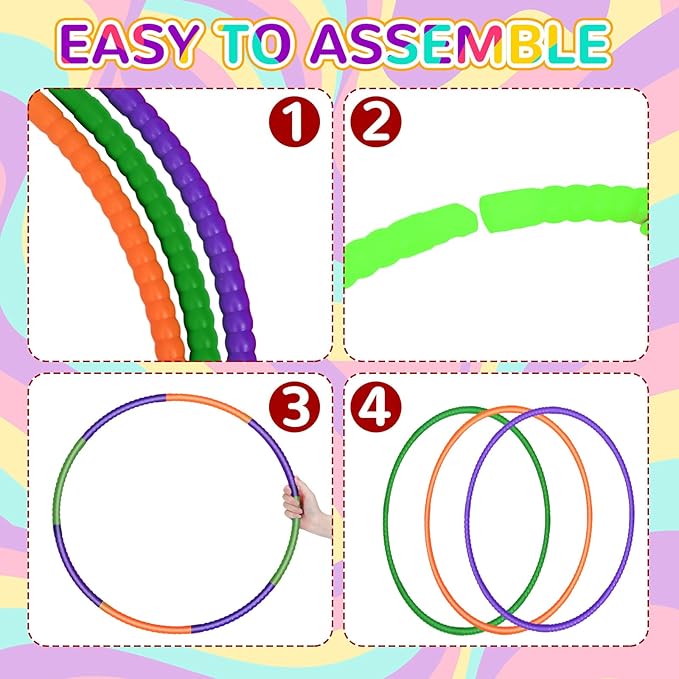 Sratte 6 Pcs Exercise Hoop Detachable Adjustable Plastic Hoops Snap Together Toy Ring Color Playground Toys for Girls and Boys Party Games, Sports, Exercise, Dog Training (28 Inch,Red,Yellow,Blue)