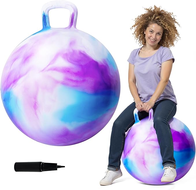 ZOOJOY 28In Hopper Ball for Adults, Clodus Bouncy Ball with Handle, Sit On Hippity Hop with Air Pump, Active Play for Family Activities & Indoor/Outdoor Sports