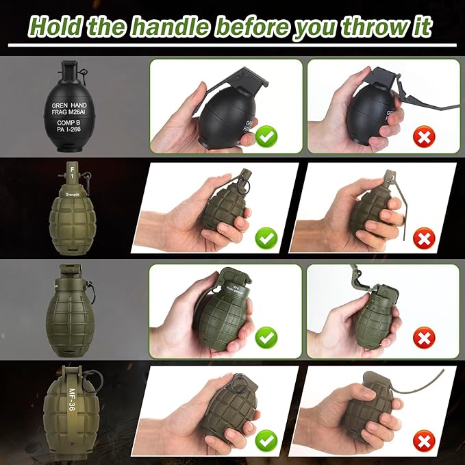 8Pcs Toy Hand Grenade for Tactical Game with 50 Round Ammo Model Battle Fake Grenade Toys for Outdoor Sport Role Play Prop Game,14+ and Adults
