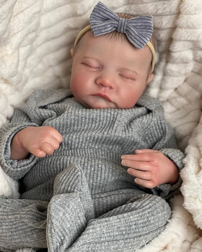 FOCKOF Realistic Reborn Baby Dolls Girl 17-Inch Soft Vinyl Lifelike Real Life Baby Dolls Babe Reborn Accessories for 3+ Years Old (Gray)