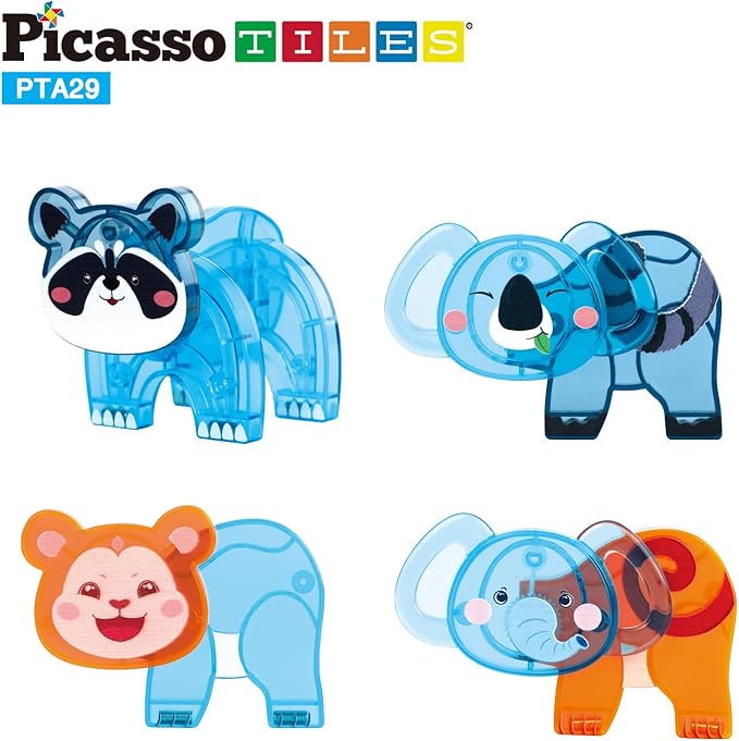 PicassoTiles Magnet Tile Animal Friends Action Figure Playset Mix or Match Figurine Wildlife Character Toy STEM Learning Construction Building Magnetic Tiles Educational Pretend Play Kit Ages 3+ PTA29