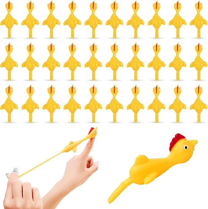 30 Pieces Rubber Chicken Slingshot Rubber Chickens Flying Chicken Slingshot Flicken Chicken Game Finger Slingshot Chicken Toys Chicken Flingers Flinging Chickens for Party Favors Activity Gift