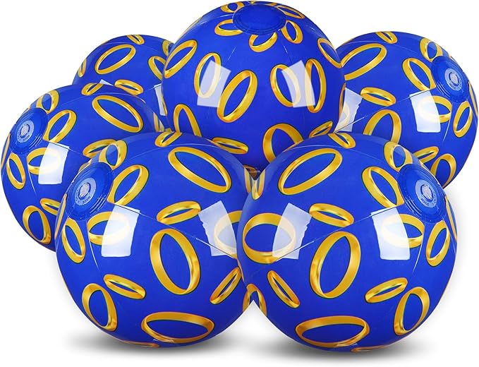Leyndo 6 Pack Blue and Golden Rings Themed Beach Ball for Kids 7.87" Bulk for Summer Pool and Beach Game Gifts and Birthday Party Supplies and End of The Year Class Party Decoration Favors