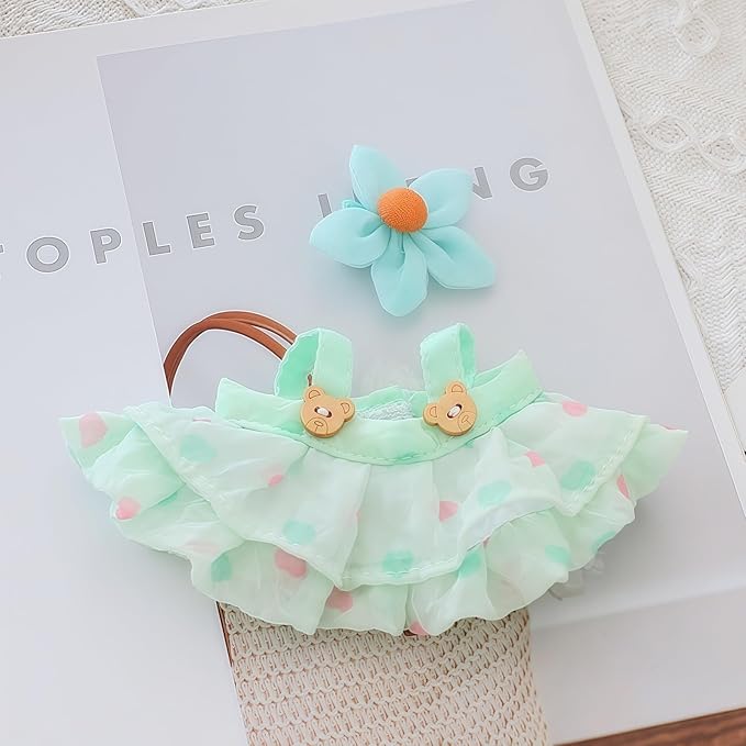 Clothes for Lu bubu 17cm Dolls Accessories (No Doll), Kawaii Skirt Outfit Set 2 Pieces for 17cm Dolls Suit, Stylish Dress Up Flower Dolls Clothing Set Replacement Green