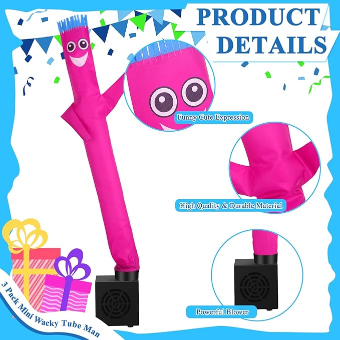 Poen 3 Pcs Mini Inflatable Tube Man White Elephant Gift Funny Gag Birthday Wacky Waving Inflatable Guy with Blower Desktop Mini Dancer Gift for Women Party Decoration(Cute)