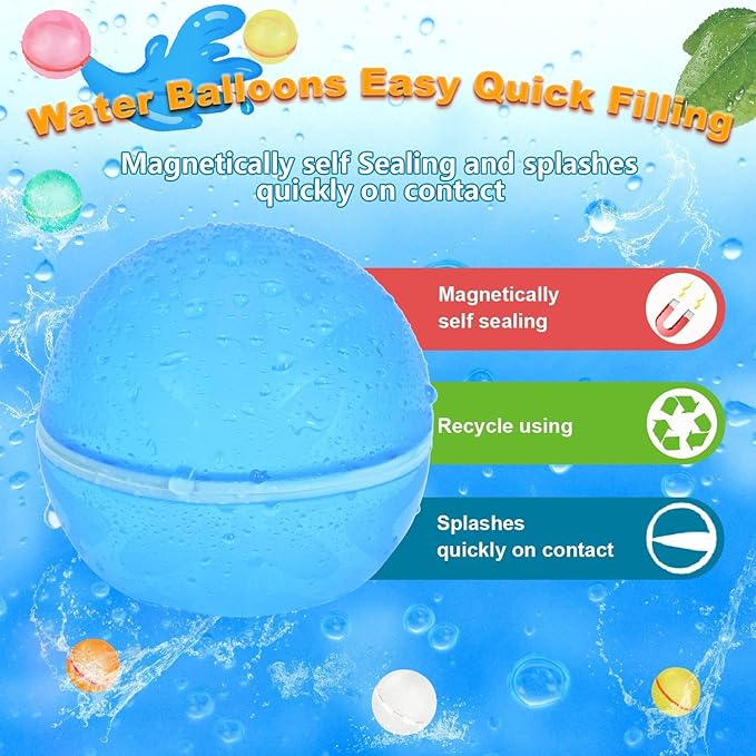98K Reusable Water Balloons 6 Pcs with Mesh Bag, Pool Beach water Toys for Boys and Girls, Outdoor Summer Toys for Kids Ages 3-12
