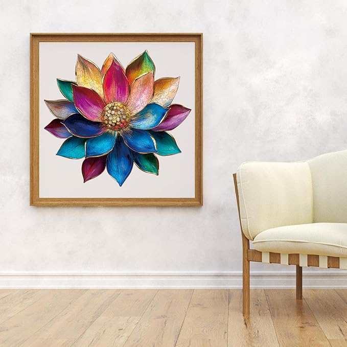 Bodhipnjoy Wooden Puzzles for Adults, 500 Pieces Stainless Glass Lotus Flower Jigsaw Puzzles, Unique Shape Lotus Yoga Family Games Puzzles, Have Challenging Gifts on Mother's Day 16.5x16.5 Inch